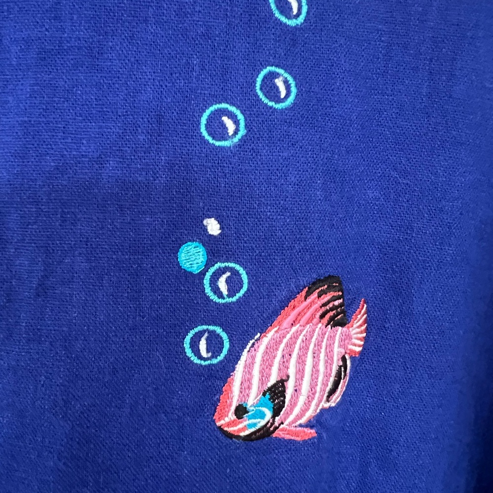Ultra Dress Linen Blend Sleeveless Dress w Embroidered Fish Womens Sz 24W Lined - Picture 11 of 12